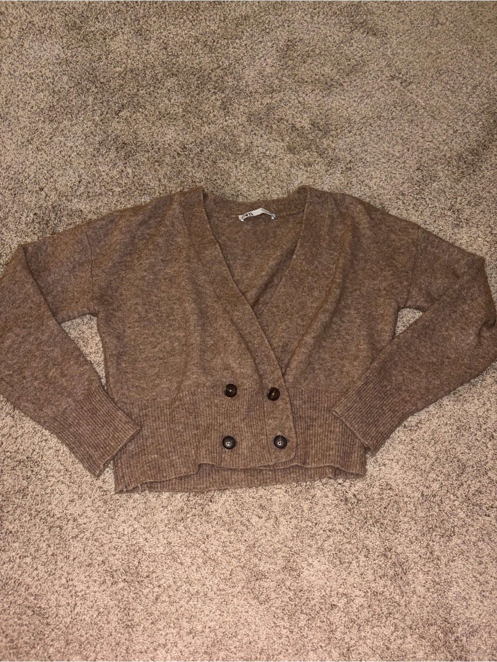 Zara Brown Double-Button Women's Sweater